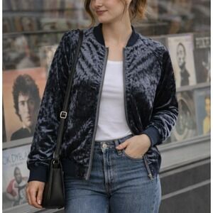 Jolt Womens Y2K Grunge Crushed Velvet Bomber Jacket Size Small Streetcore Casual